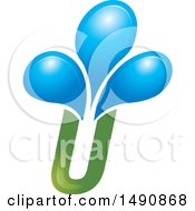 Clipart Of A Green Abstract Letter U And Water Droplet Design Royalty Free Vector Illustration
