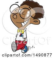 Cartoon Happy Young African American Nerd Boy Walking