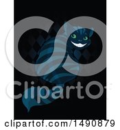 Clipart Of A Grinning Striped Blue Cheshire Cat Looking Back Royalty Free Vector Illustration by Pushkin