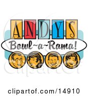 Poster, Art Print Of Man Woman Boy And Girl Laughing And Having Fun On A Vintage Andys Bowl-A-Rama Sign