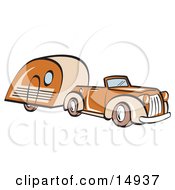 Orange Convertible Car Pulling A Trailer Clipart Illustration