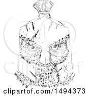 Clipart Of A Sketchd Great Horned Owl Wearing A Spartan Helmet Royalty Free Vector Illustration by patrimonio