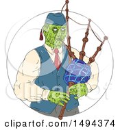 Clipart Of A Zombie Piper Playing Bagpipes In A Circle In Grime Art Style Royalty Free Vector Illustration by patrimonio