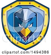 Poster, Art Print Of Geometric Blue Chicken With A Mohawk In A Shield
