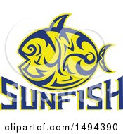 Clipart Of A Tribal Styled Sunfish Common Mola Over Text Royalty Free Vector Illustration