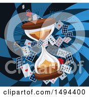 Poster, Art Print Of Rose Keys And Hourglass With Playing Cards In A Checkered Rabbit Hole