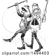 Poster, Art Print Of Black And White Gentlemen Frogs Marching Or Dancing