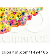 Clipart Of A Watercolor Border With Doodled Hearts And Flowers On A White Background Royalty Free Illustration