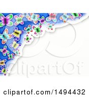Poster, Art Print Of Watercolor Border Of Butterflies On A White Background