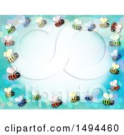 Poster, Art Print Of Border Of Bees On A Blue Background