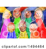Poster, Art Print Of Group Of Watercolor Happy Children