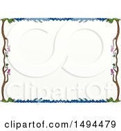 Poster, Art Print Of Doodled Border Of Waves Birds And Trees On A White Background