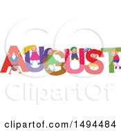 Poster, Art Print Of Group Of Children Playing In The Colorful Word For The Month Of August
