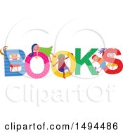Poster, Art Print Of Group Of Children Playing In The Colorful Word Books