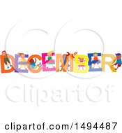 Poster, Art Print Of Group Of Children Playing In The Colorful Word For The Month Of December