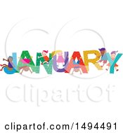 Group Of Children Playing In The Colorful Word For The Month Of January