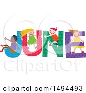 Poster, Art Print Of Group Of Children Playing In The Colorful Word For The Month Of June