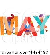 Poster, Art Print Of Group Of Children Playing In The Colorful Word For The Month Of May