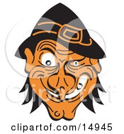 Evil Warty Halloween Witchs Face Grinning Clipart Illustration