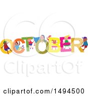 Poster, Art Print Of Group Of Children Playing In The Colorful Word For The Month Of October