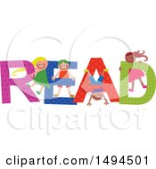 Poster, Art Print Of Group Of Children Playing In The Colorful Word Read