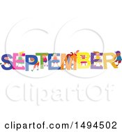 Poster, Art Print Of Group Of Children Playing In The Colorful Word For The Month Of September
