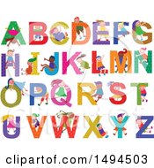 Poster, Art Print Of Group Of Children And Capital Alphabet Letters