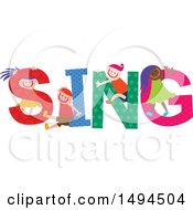 Poster, Art Print Of Group Of Children Playing In The Colorful Word Sing