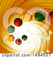Clipart Of A Golden Tunnel With Christmas Baubles And Champagne Glasses Royalty Free Vector Illustration