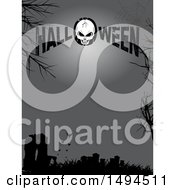 Poster, Art Print Of Cracked Skull In Halloween Text Over A Silhouetted Cemetery With Bats