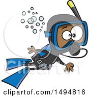 Cartoon African American Boy Scuba Diving