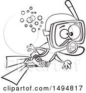 Clipart Of A Cartoon Black And White Boy Scuba Diving Royalty Free Vector Illustration