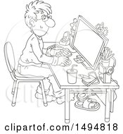 Clipart Of A Black And White Man Working At A Home Office Desk Royalty Free Vector Illustration