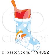 Clipart Of A Snowman Christmas Stocking Royalty Free Vector Illustration