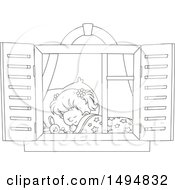 Poster, Art Print Of Black And White Window Framing A Girl Sleeping