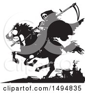 Poster, Art Print Of Grim Reaper On Horseback In Black And White Woodcut Style