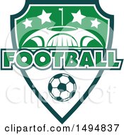 Clipart Of A Soccer Ball And Shield Design With Text Royalty Free Vector Illustration