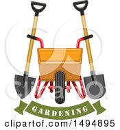 Poster, Art Print Of Gardening Banner With A Spade Shovel And Wheelbarrow