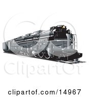 Black Train Travelling On Rails Clipart Illustration