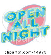 Vintage Open All Night Neon Sign Clipart Illustration