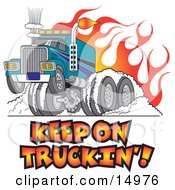 Tough Big Rig Hot Rod Truck Flaming And Smoking Its Rear Tires Doing A Burnout In Flames And A Wheelie Clipart Illustration by Andy Nortnik