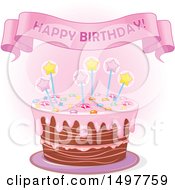 Poster, Art Print Of Happy Birthday Banner Over A Cake
