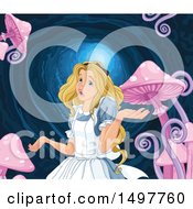 Poster, Art Print Of Shrugging Alice With Mushrooms In The Rabbit Hole