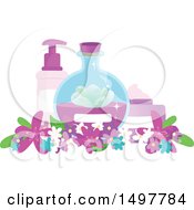 Clipart Of A Natural Cosmetics Containers With Flowers Royalty Free Vector Illustration