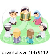 Poster, Art Print Of Group Of Muslim Children Reading The Quran Outdoors