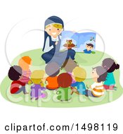 Poster, Art Print Of Happy Nun Reading A Story To A Group Of Children