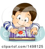 Clipart Of A Brunette Boy Borrowing A Physics Book From A Library Royalty Free Vector Illustration
