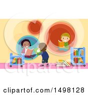 Clipart Of A Group Of Children Reading In A Modern Library Royalty Free Vector Illustration