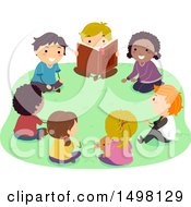 Poster, Art Print Of Group Of Children Reading A Bible Outdoors