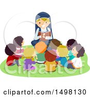 Poster, Art Print Of Happy Nun Reading The Bible To A Group Of Children